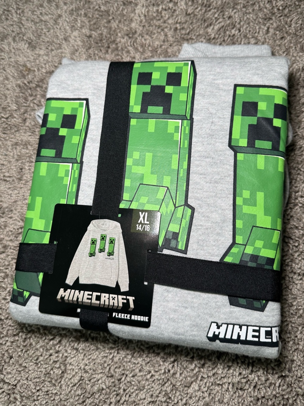 Minecraft boys XL Fleece Hoodie with Green Creeper Graphics